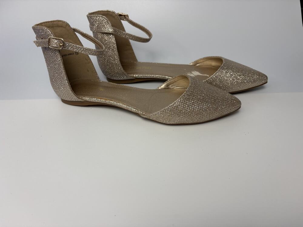Dream Pairs Gold Ballerina Ballet Flat Ankle Strap Pointed Toe Flat Shoes 7.5